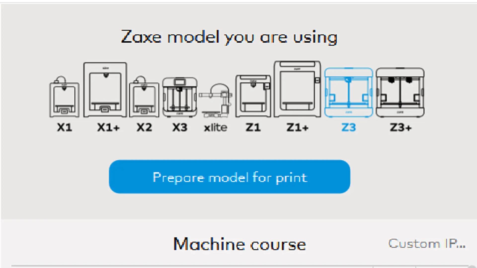 Zaxe xDesktop Selecting Printer